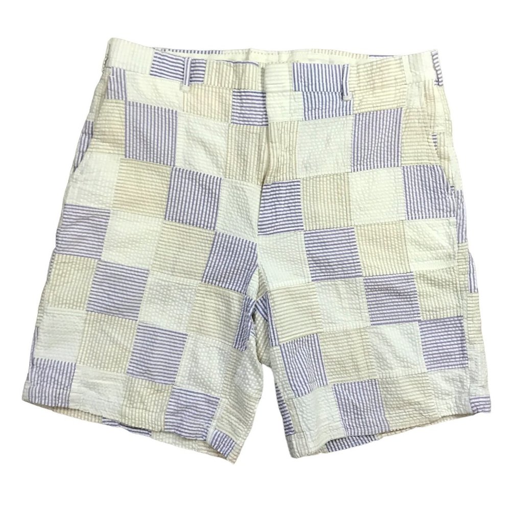 Berle 100% Cotton Seersucker Patchwork Shorts Men's‎ Size 38R Striped Flat Front